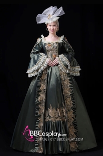 Đầm Nữ Hoàng Châu Âu Vintage Xanh Rêu