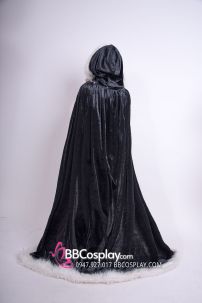 Áo Choàng Đen Viền Lông Có Mũ Trùm KHÔNG TAY Vải Nhung