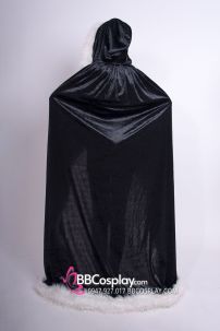 Áo Choàng Đen Viền Lông Có Mũ Trùm KHÔNG TAY Vải Nhung