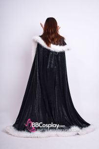 Áo Choàng Đen Viền Lông Có Mũ Trùm KHÔNG TAY Vải Nhung