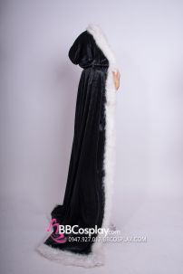 Áo Choàng Đen Viền Lông Có Mũ Trùm KHÔNG TAY Vải Nhung