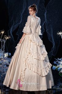 Đầm Tiểu Thư Trắng Vintage Xếp Tầng Quý Phái