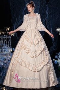 Đầm Tiểu Thư Trắng Vintage Xếp Tầng Quý Phái