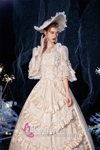 Đầm Tiểu Thư Trắng Vintage Xếp Tầng Quý Phái