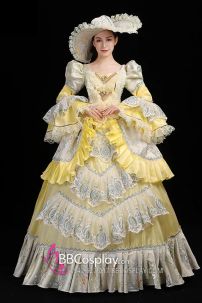 Đầm Rococo Style Xanh Pastel Phối Vàng Quý Phái