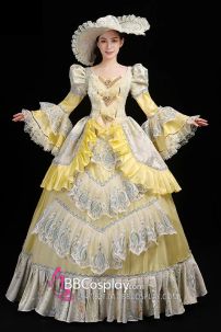 Đầm Rococo Style Xanh Pastel Phối Vàng Quý Phái