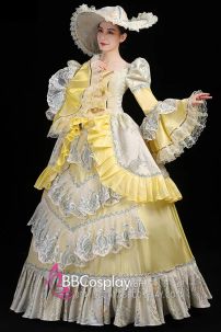 Đầm Rococo Style Xanh Pastel Phối Vàng Quý Phái