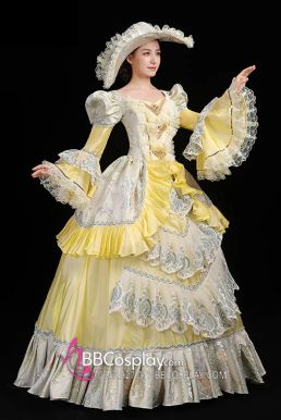 Đầm Rococo Style Xanh Pastel Phối Vàng Quý Phái