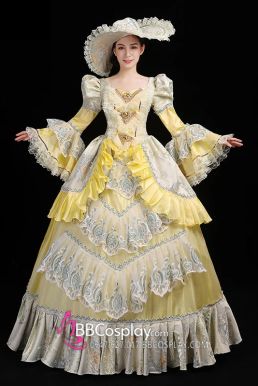 Đầm Rococo Style Xanh Pastel Phối Vàng Quý Phái