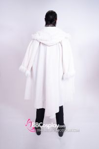 Áo Choàng Trắng Viền Lông Có Nón Có Tay