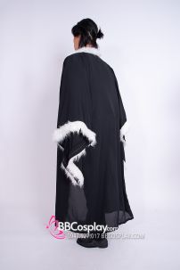 Áo Choàng Voan Đen Viền Lông Có Tay