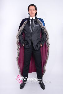 Áo Choàng Viền Lông Xám Xanh Cổ Vịt