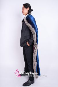 Áo Choàng Viền Lông Xám Xanh Cổ Vịt