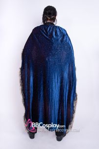 Áo Choàng Viền Lông Xám Xanh Cổ Vịt