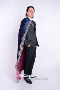 Áo Choàng Viền Lông Xám Xanh Cổ Vịt