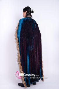 Áo Choàng Viền Lông Xám Xanh Cổ Vịt