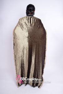 Áo Choàng Viền Lông Màu Trà Ánh Kim