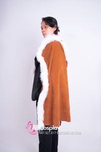 Áo Choàng Nâu Viền Lông Trắng