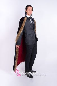 Áo Choàng Viền Lông Xám Nền Đen Ánh Kim