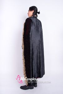 Áo Choàng Viền Lông Xám Nền Đen Ánh Kim