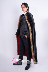 Áo Choàng Viền Lông Xám Nền Đen Ánh Kim