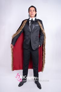 Áo Choàng Viền Lông Xám Nền Đen Ánh Kim