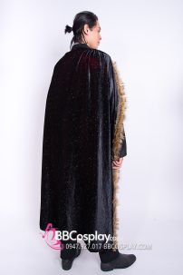 Áo Choàng Viền Lông Xám Nền Đen Ánh Kim