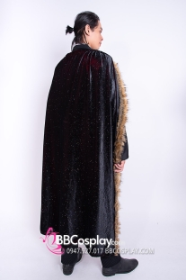 Áo Choàng Viền Lông Xám Nền Đen Ánh Kim