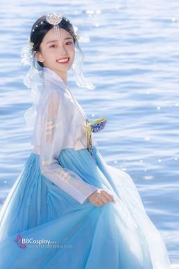 Cài Tóc Hanbok Hàn Quốc Xanh Hoa Trắng