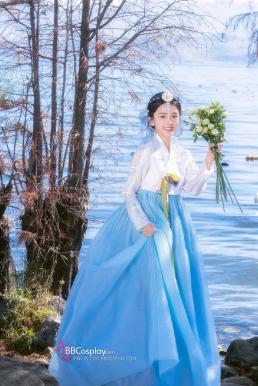 Cài Tóc Hanbok Hàn Quốc Xanh Hoa Trắng