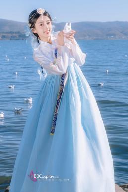 Cài Tóc Hanbok Hàn Quốc Xanh Hoa Trắng