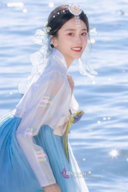 Cài Tóc Hanbok Hàn Quốc Xanh Hoa Trắng