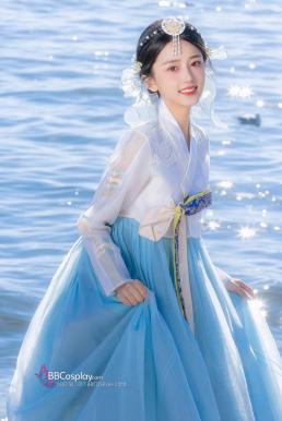 Cài Tóc Hanbok Hàn Quốc Xanh Hoa Trắng