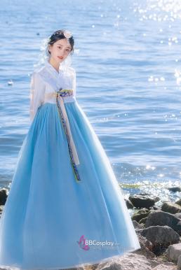 Cài Tóc Hanbok Hàn Quốc Xanh Hoa Trắng