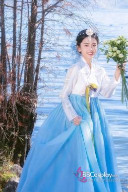 Cài Tóc Hanbok Hàn Quốc Xanh Hoa Trắng