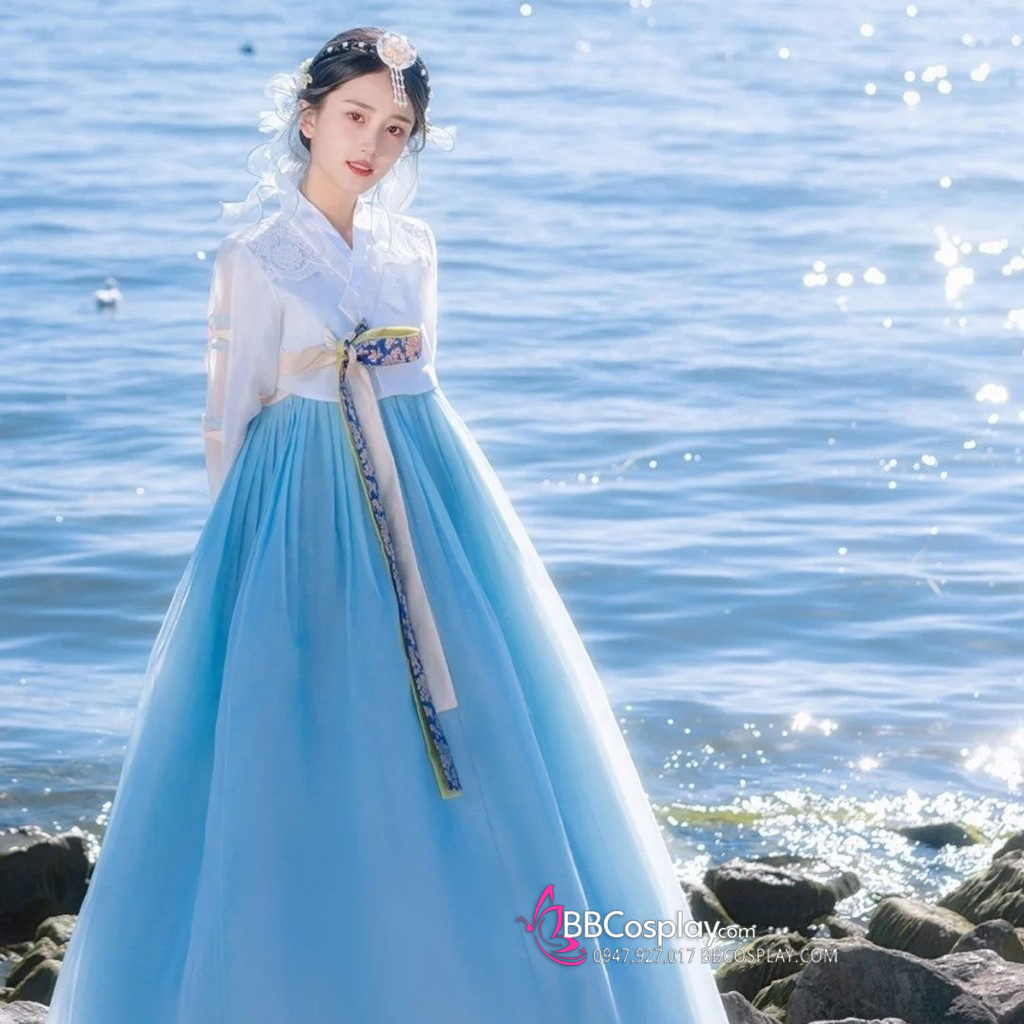 Cài Tóc Hanbok Hàn Quốc Xanh Hoa Trắng