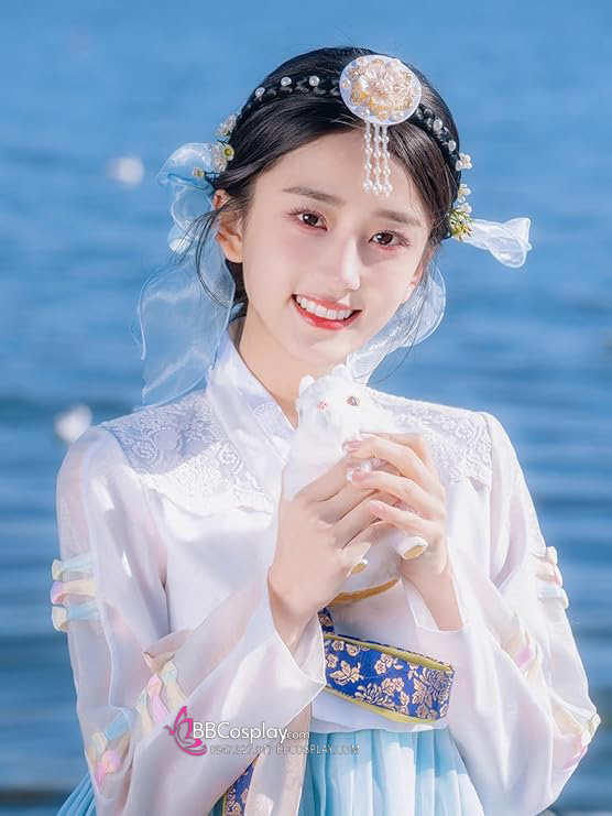 Cài Tóc Hanbok Hàn Quốc Xanh Hoa Trắng