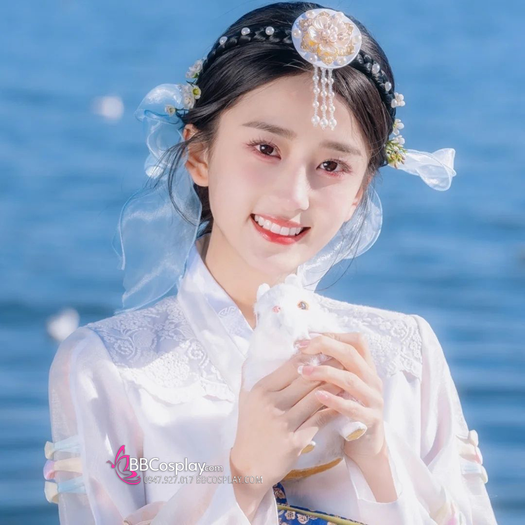 Cài Tóc Hanbok Hàn Quốc Xanh Hoa Trắng