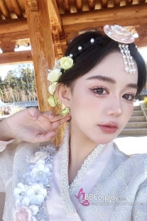 Cài Tóc Hanbok Hàn Quốc Hồng Hoa Trắng
