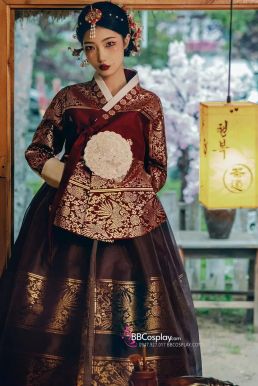 Hanbok Hoàng Cung Hàn Quốc - Áo Đỏ Váy Đen