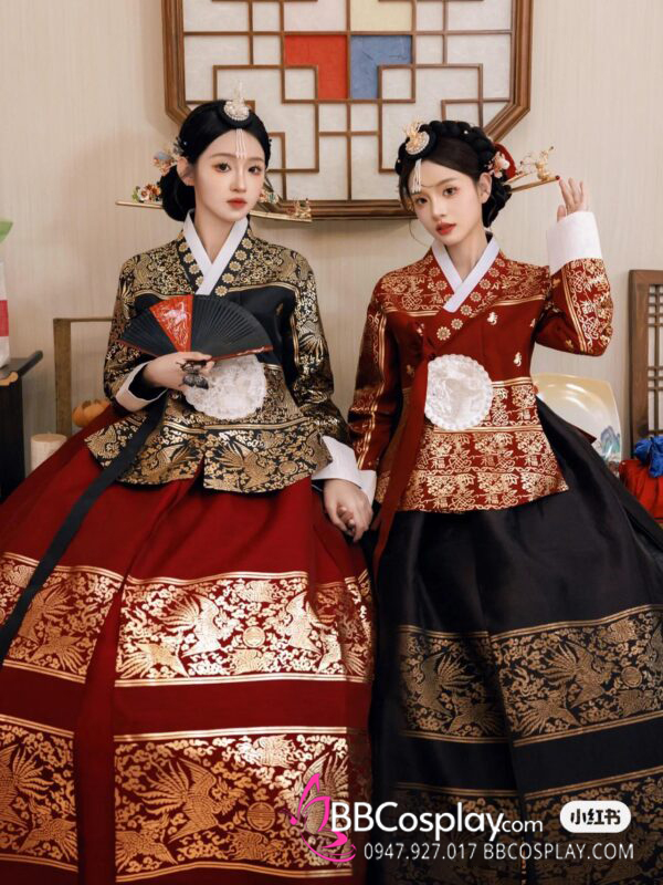 Hanbok Hoàng Cung Hàn Quốc - Áo Đỏ Váy Đen