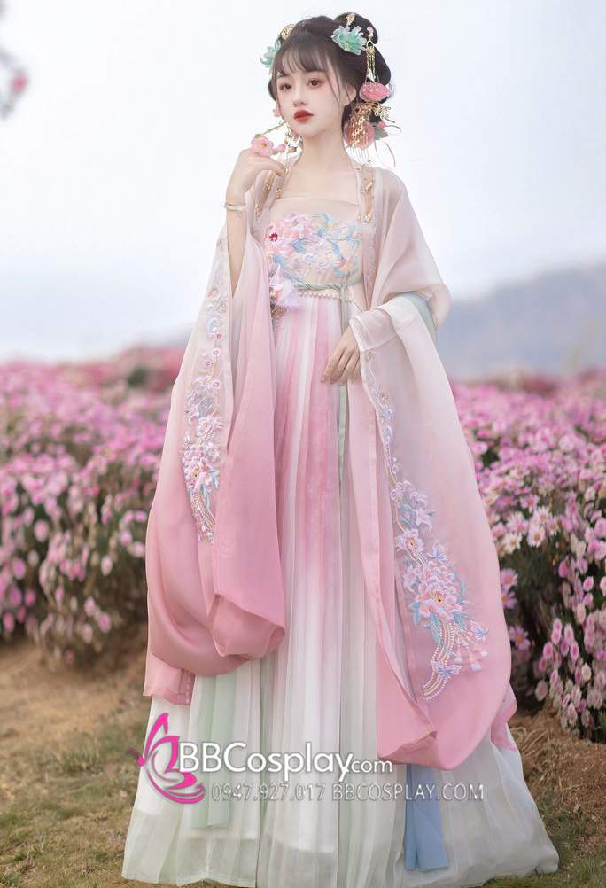 Hán Phục Cựu Mộng Hoa Tình - Hồng Xinh Xắn Váy Ombre