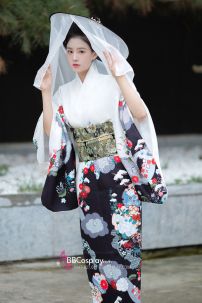 Áo Yukata Trắng Chân Đen Tặng Kèm Thắt Lưng