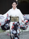 Áo Yukata Trắng Chân Đen Tặng Kèm Thắt Lưng