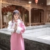 Trang Phục Nữ Tây Vực Hồng Pastel Viền Lông