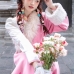 Trang Phục Nữ Tây Vực Hồng Pastel Viền Lông