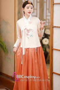 Hanbok Cao Cấp Chuẩn Hàn Tone Cam Dịu Dàng
