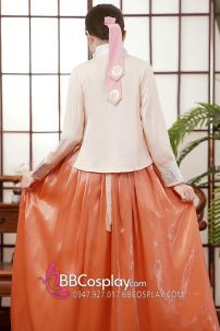 Hanbok Cao Cấp Chuẩn Hàn Tone Cam Dịu Dàng