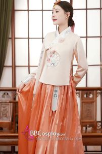 Hanbok Cao Cấp Chuẩn Hàn Tone Cam Dịu Dàng