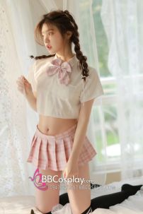 Trang Phục Sexy Nữ Sinh Váy Hồng Caro
